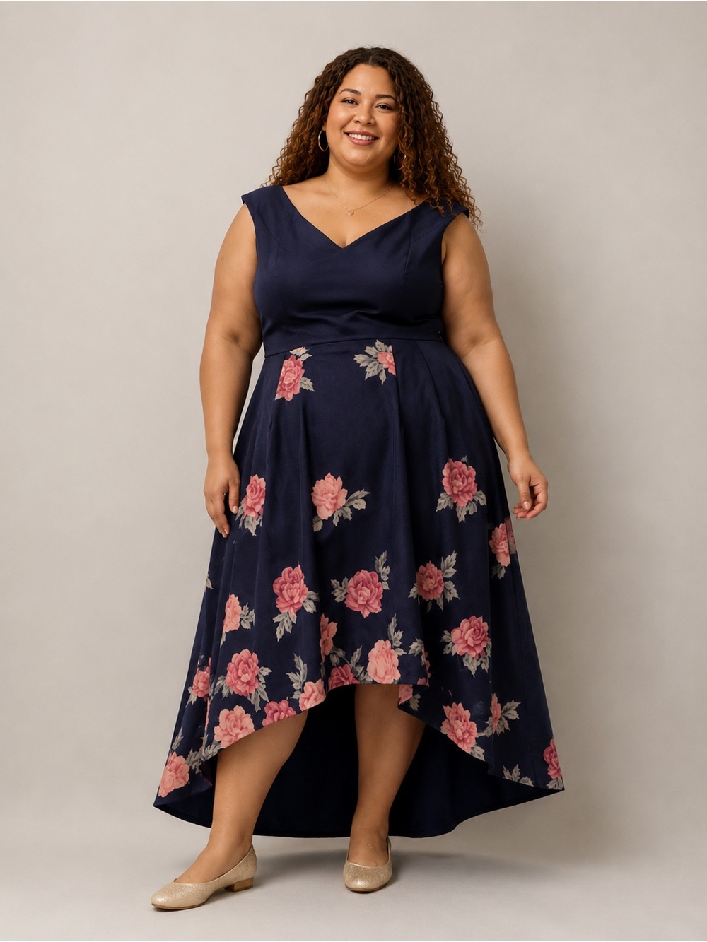 Chi Chi London Plus Size US 22 Navy Floral High-Low Dress Wedding Guest